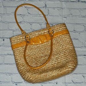 Stylish yellow and wicker tote